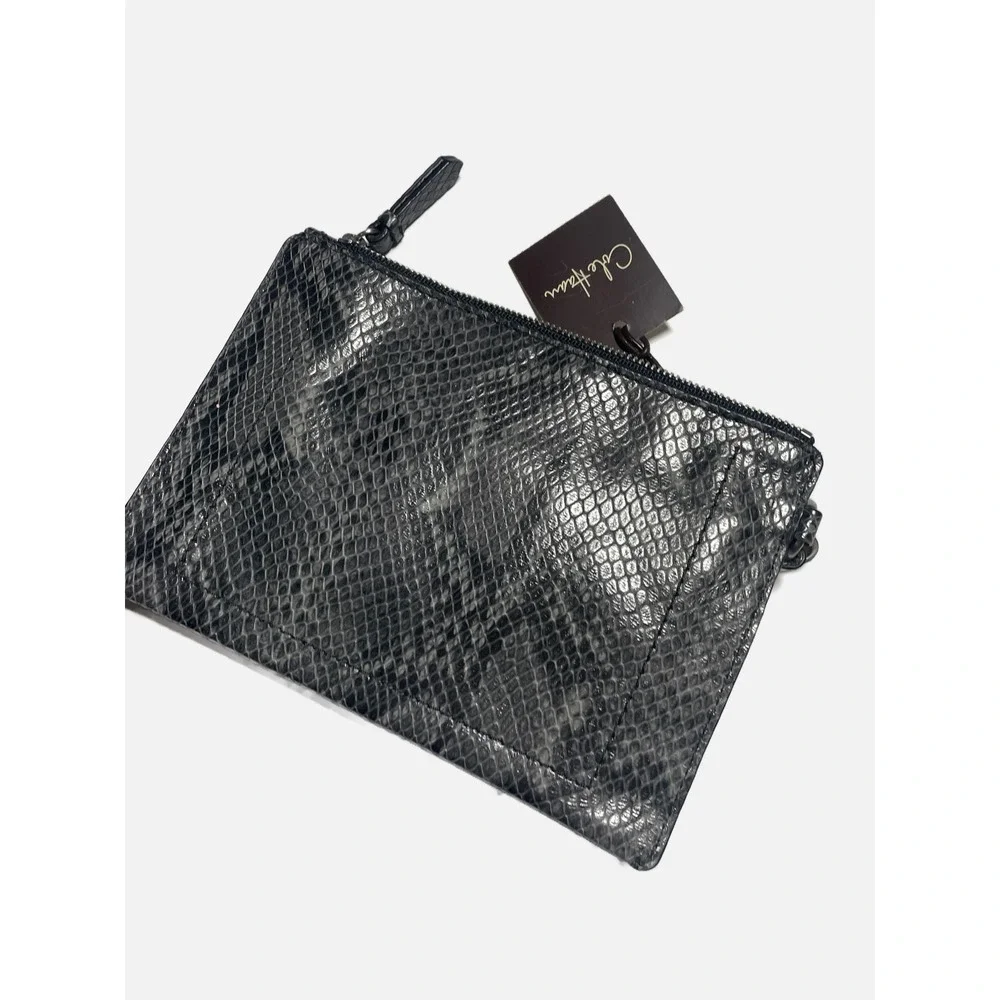 Cole Haan Zip Pouch Womens Medium Black Snake Print Leather Wristlet Chelsea II